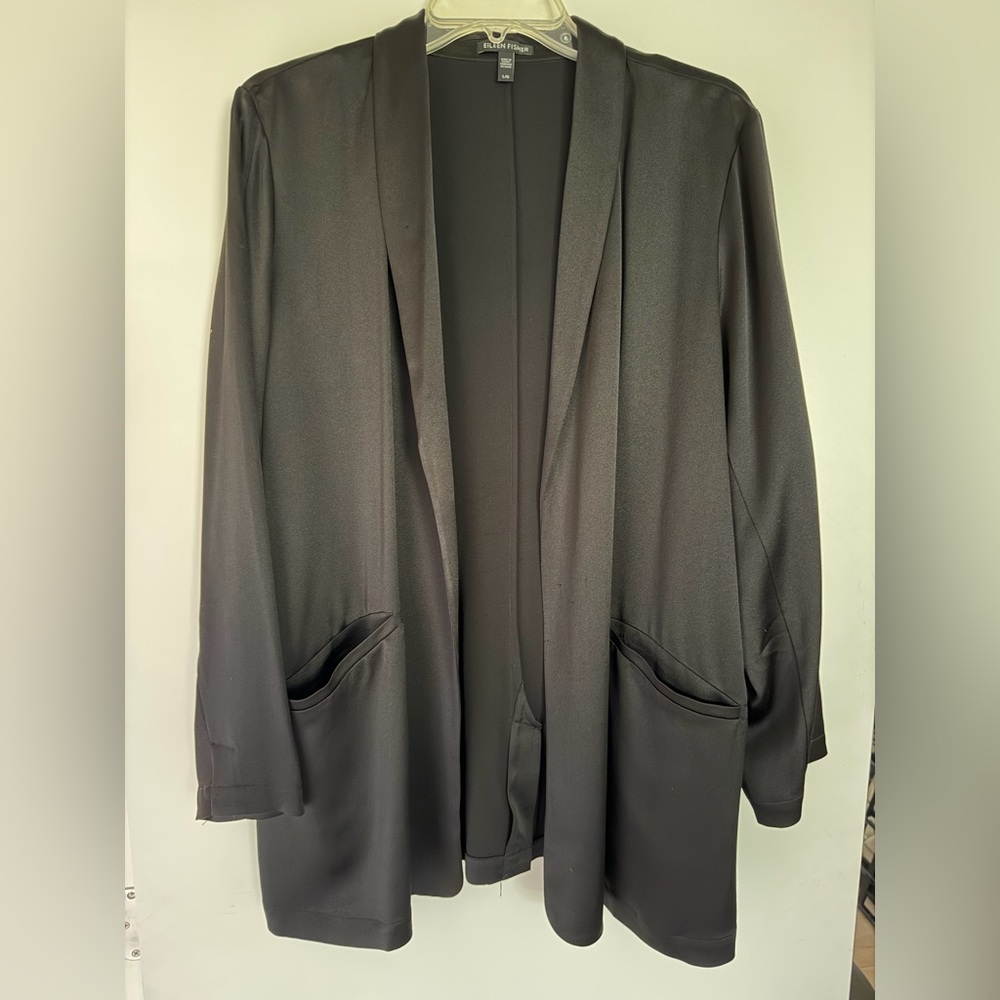 Eileen Fisher Black Open-Front Long Jacket